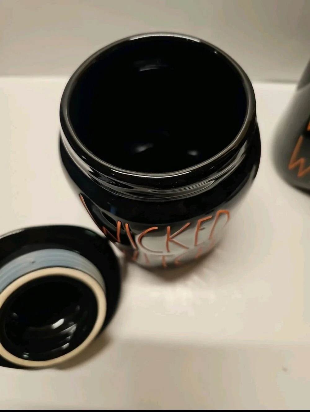 Rae Dunn Black WICKED WITCH Halloween Witch Hat Topper Canister & Mug Set NEW
